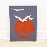 handmade unique leather art home decor artwork bird silhouette sunset Johnathan Livingston seagull