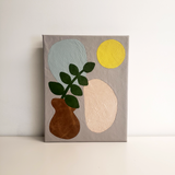 handmade leather art plant still-life modern art home decor green taupe charteuse