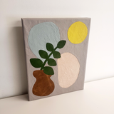 handmade leather art plant still-life modern art home decor green taupe charteuse