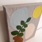 handmade leather art plant still-life modern art home decor green taupe charteuse