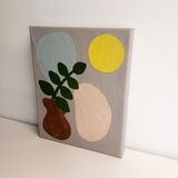 handmade leather art plant still-life modern art home decor green taupe charteuse