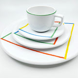 Sasaki Stoneware - Variations One by Vignelli. Coffee mugs, saucer, lunch plates, dinner plates, and cereal/soup bowls vintage red yellow green blue diamond square