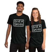 give a damn t-shirt political clothes soft unisex message in a bottle dark gray charcoal