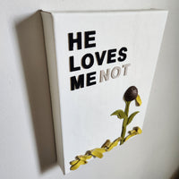 leather wall art word art he loves me not flower petals modern mid century graphic