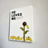 leather wall art word art he loves me not flower petals modern mid century graphic