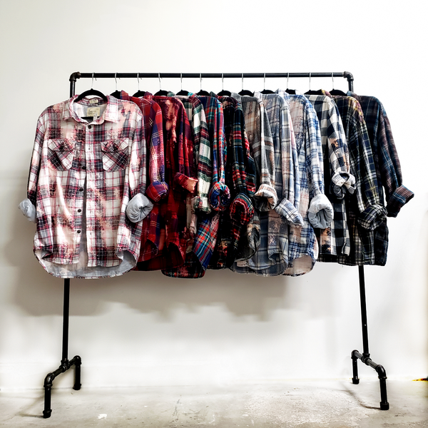 Hand dyed bleach dyed flannels shirts over sized grunge streetwear