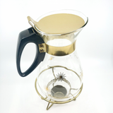 vintage mid century modern pyrex glass pitcher with burner gold atomic starburst
