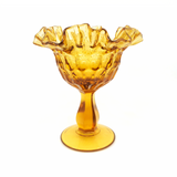 Vintage Fenton Amber Glass Thumbprint Pattern Ruffled Pedestal Compote Candy Dish