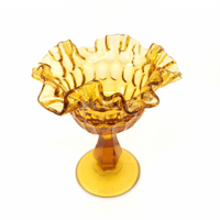 Vintage Fenton Amber Glass Thumbprint Pattern Ruffled Pedestal Compote Candy Dish