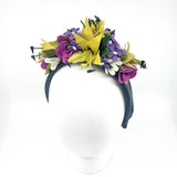 flower crown headpiece costume bridal special occasion Frida Kahlo art artwork yellow fuchsia white purple artwork