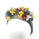 headband handmade leather Yellow, lilac, periwinkle, and desert rose flower crown headpiece costume bridal special occasion Frida Kahlo art artwork