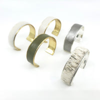 Handmade leather recycled cuff bracelet bangle brass silver