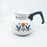 Vintage CorningWare Tea Pot 6 Cup - Country Festival. P-104 mid century coffee kettle blue bird flower