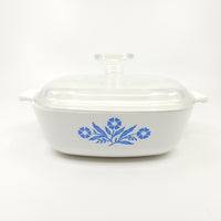 Vintage CorningWare Square Baking Dish 1 qt with Lid 1950s- Blue Cornflower bakeware kitchenware