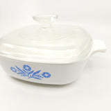 Vintage CorningWare Square Baking Dish 1 qt with Lid 1950s- Blue Cornflower bakeware kitchenware