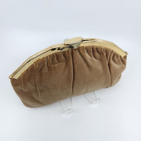 Vintage Toffee Velvet Clutch with Chain Strap. Cool details. Lever clasp