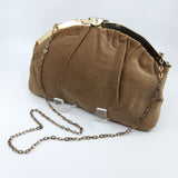 Vintage Toffee Velvet Clutch with Chain Strap. Cool details. Lever clasp