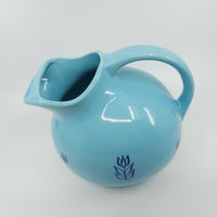Vintage Cronin USA Pottery Ball Pitcher Tulips turquoise blue deco retro antique kitchen ware serving water juice