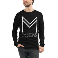 M Designs logo apparel long sleeve tee shirt model black